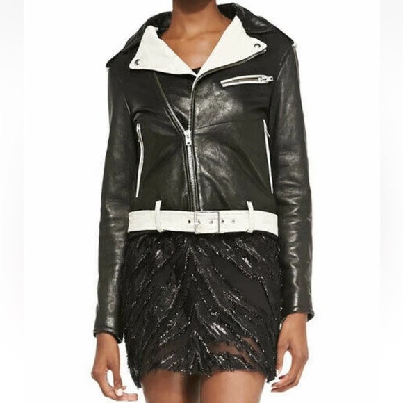 IRO Jackets & Blazers - IRO Black and Cream Leather Leather Moto Biker Jacket Size 36 l US Small